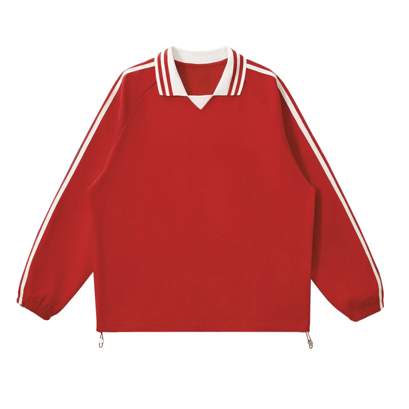 Contrast Striped Lapel Collar Sweatshirt (Rouge)